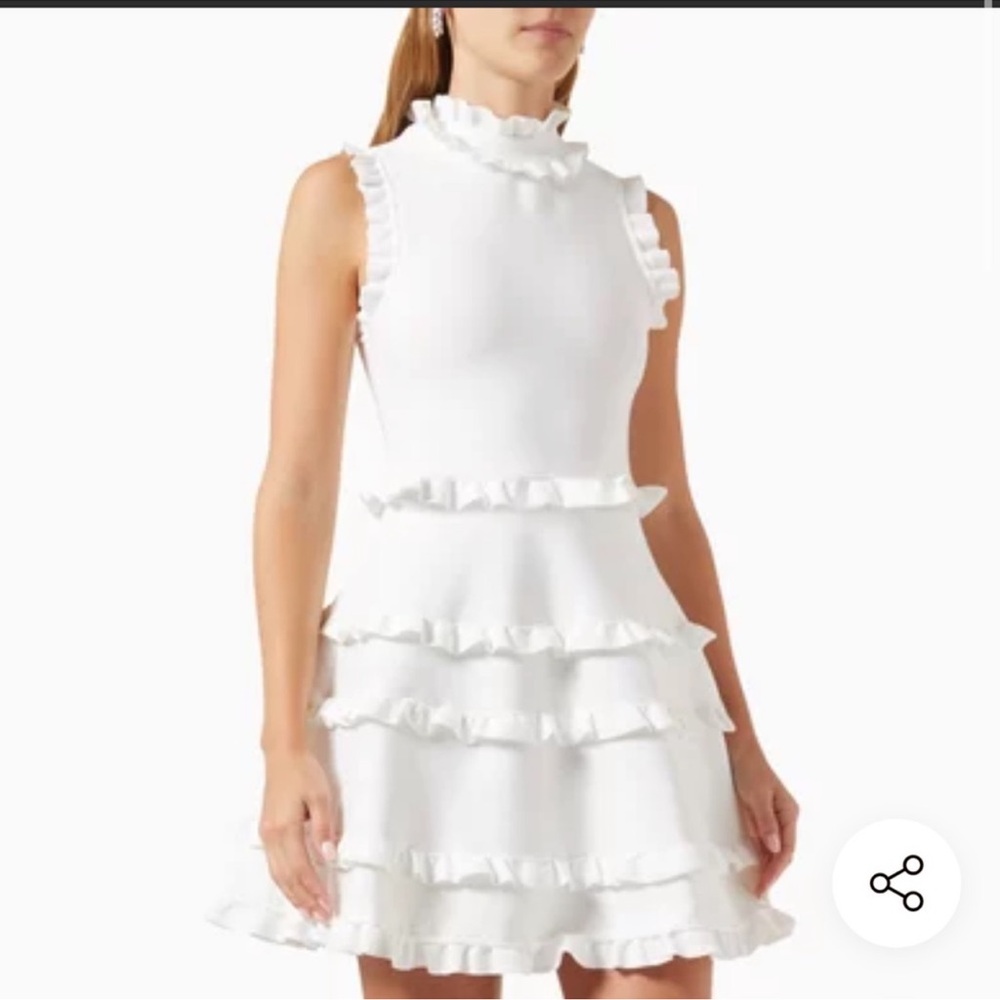 elliatt mavis white tiered ruffle mock neck mini flare dress size XS bride NEW